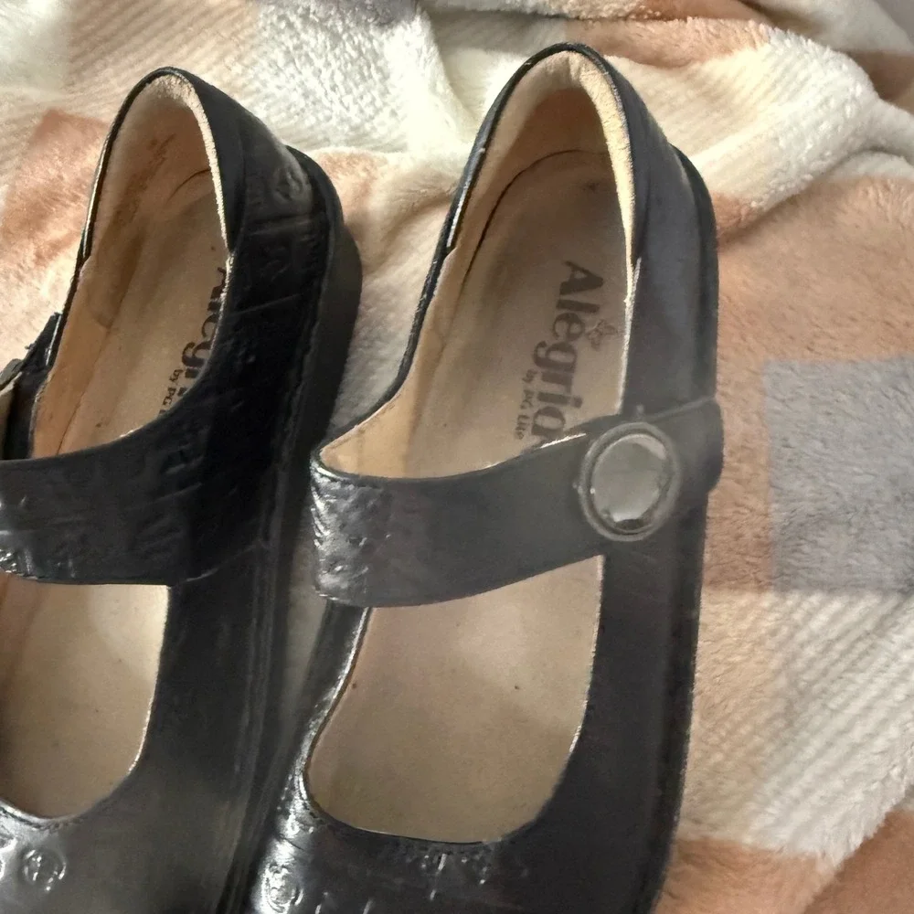 Alegria Paloma‎ Black Leather Embossed Mary Jane Shoes Women Comfort 36 US 6